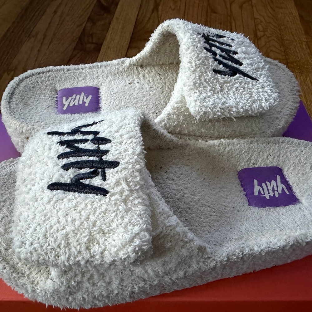 YITTY Ivory Velcro Platform Slippers